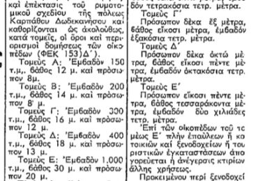 Σαν σήμερα, 14.7.71, εφ. Ροδιακή: "Νέοι όροι δόμησης στην Κάρπαθο"