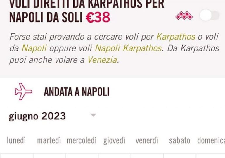 Άνοιξαν οι κρατήσεις της VOLOTEA για τις πτήσεις Νάπολι-Κάρπαθος, για το 2023