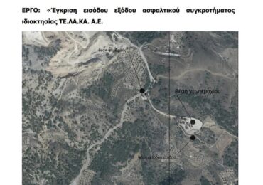«Έγκριση εισόδου – εξόδου οχημάτων της επιχείρησης ασφαλτικού συγκροτήματος ιδιοκτησίας ΤΕ.ΛΑ.ΚΑ. Α.Ε. με αγροτική οδό, στην θέση «Σταυρί» εκτός του οικισμού της τ.κ. Απερίου»
